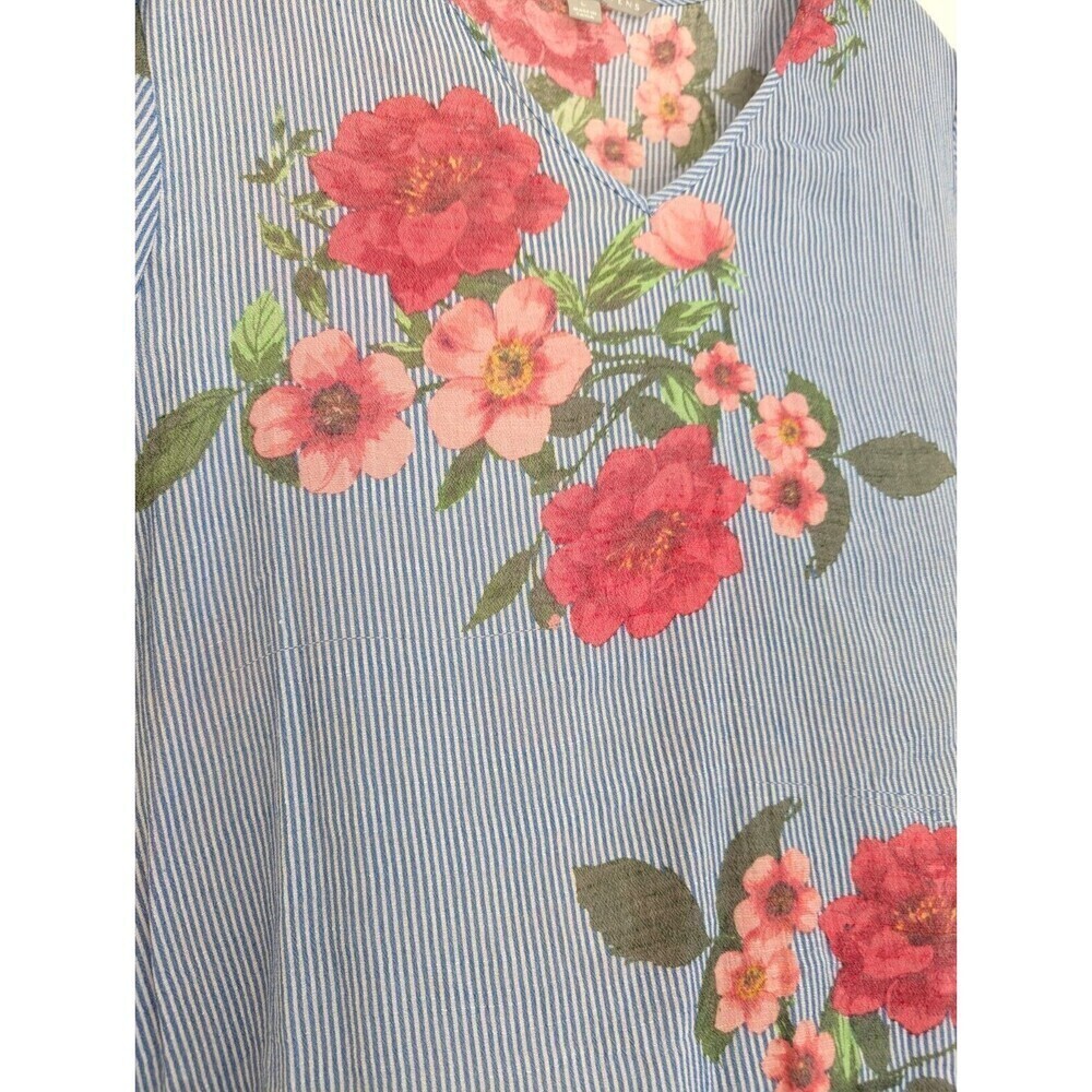 Valerie Stevens Blouse Womens Size L Blue Floral Striped Flowy Boho Hippie Top - Picture 5 of 9